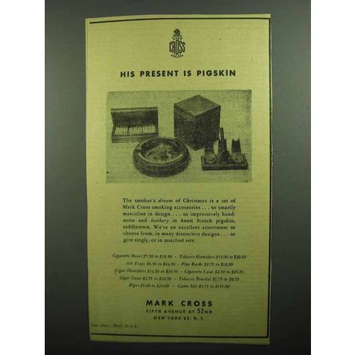 1943 Mark Cross Smoking Accessories Ad - Pigskin