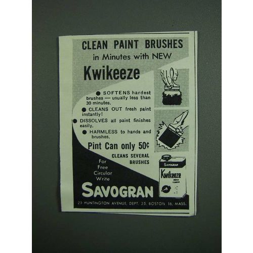 1950 Savogran Kwikeeze Ad - Clean Paint Brushes