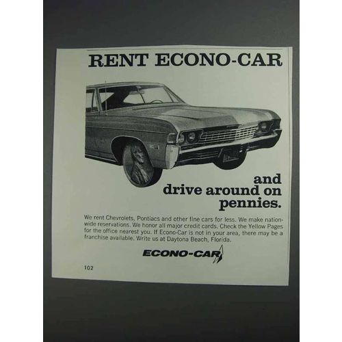 1968 Econo-Car Rental Ad - Drive Around on Pennies