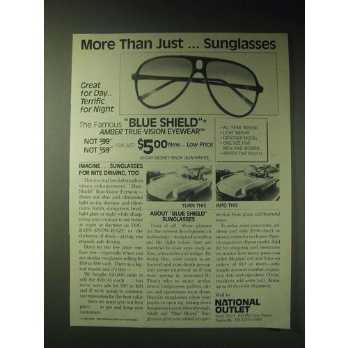 1989 National Outlet Blue Shield Sunglasses Ad - More than just sunglasses