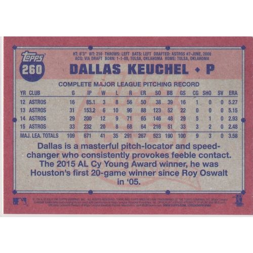 2016 Topps Archives 1991 Topps 260 Dallas Keuchel Houston Astros
