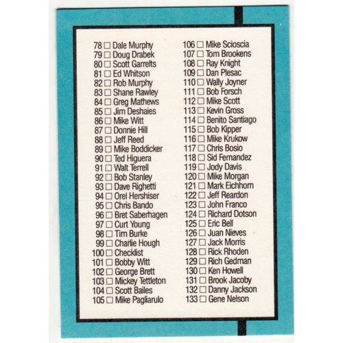 1988 Donruss Baseball Checklist unmarked card #100