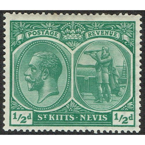 St. Kitts Nevis 1920 ½d Blue Green wmk Mult Crown CA SG24 MM