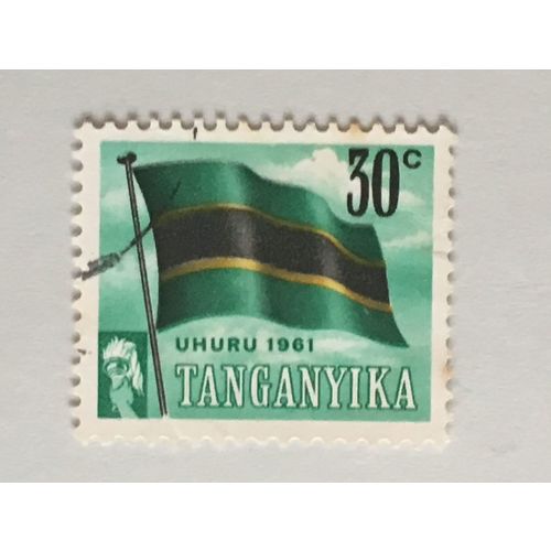 Tanganyika 1961 Independence 30c Black Emerald Yellow Flag Used SG112 Sc49 stamp