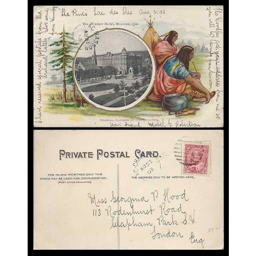 Canada Edward Issue, early Montreal Postcard 1905, Lac Masson Quebec to London