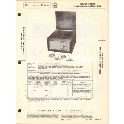 AIRLINE model x5GSG-2016x AM radio phonograph Sams Photofact manual