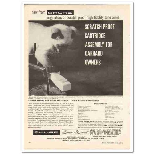 SHURE BROTHERS INC 1963 Gard-A-Matic cartridge Garrard vintage ad