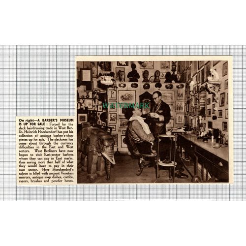 C2948) Heinrich Hoeckendorf Barber Shop Museum Items Sale - 1951 Clip