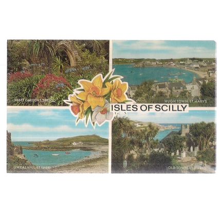 multiview, Isles of Scilly vintage unused postcard by J. Salmon =