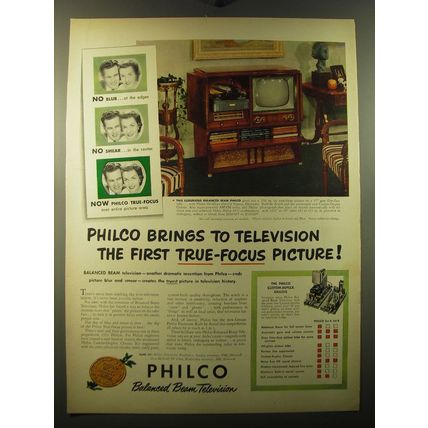 1950 Philco Televisions Ad - Philco brings to television the first true-focus