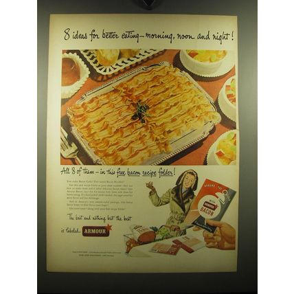 1949 Armour Bacon Ad - 8 ideas for better eating - morning, noon and night