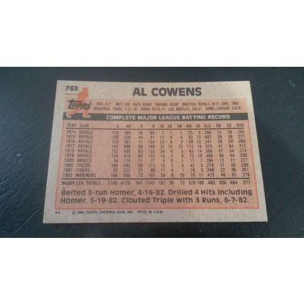 1983 Topps Card # 763 Al Cowens Excellent (5) Seattle Mariners