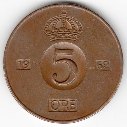 Sweden : 5 Öre 1962 U