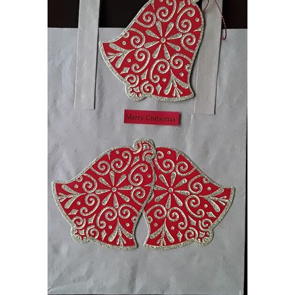 Hand decorated . Brown paper carrier bags Christmas gift bags # bells