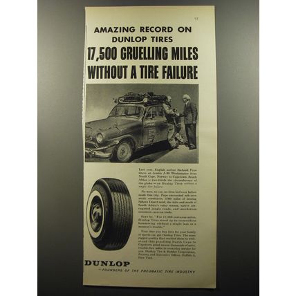 1956 Dunlop Tires Ad - Amazing Record on Dunlop Tires 17,500 gruelling miles