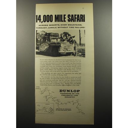 1956 Dunlop Tires Ad - 14,000 mile safari