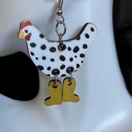 Earrings Hen Boots Design Dangle Earrings Wooden #563