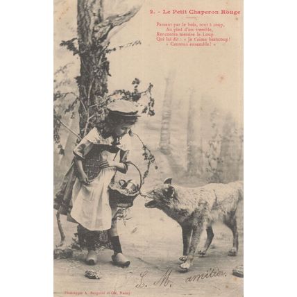Little Red Riding Hood French Taxidermy Dead Bear Old Postcard
