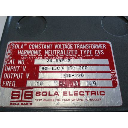 NEW SOLA 24-552-2 SOLA ELECTRIC CVS,FD