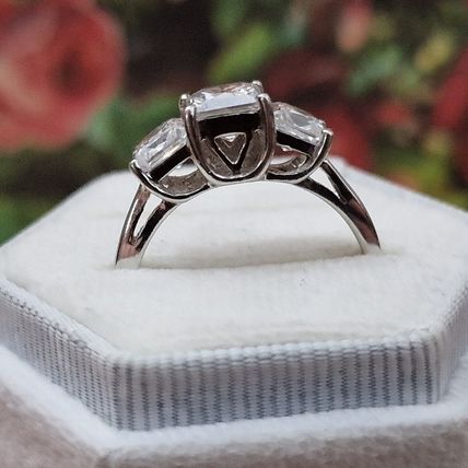 3ct Princess Cut Trilogy Ring Sz S½ Made With Swarovski Zirconia Plat 925 Silver