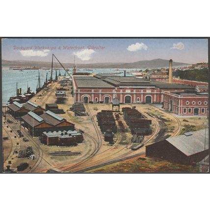 Dockyard Workshops & Waterfront, Gibraltar, c.1905-10 - Benzaquen & Co Postcard