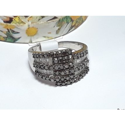 Chocolate Brown &White .95ctw Diamond Cross Over 5 Row Sterling Silver ring19985
