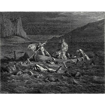 PHLEGYAS, A FERRYMAN ON THE RIVER STYX 1903 Gustave Doré ANTIQUE ENGRAVING