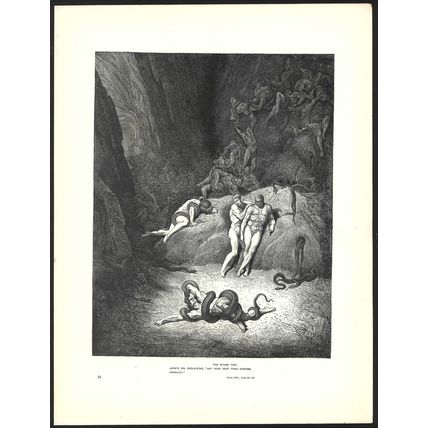TRANSFORMATION INTO SNAKES - AGNELLO 1903 Gustave Doré ANTIQUE ENGRAVING