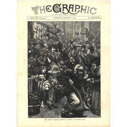 SUNDAY TRADING QUESTION 1872 Horace Harral VICTORIAN ENGRAVING