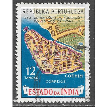 PORTUGAL PORTUGUESE INDIA 1956 450 YEARS FOUNDING MAP COCHIM 12T USED