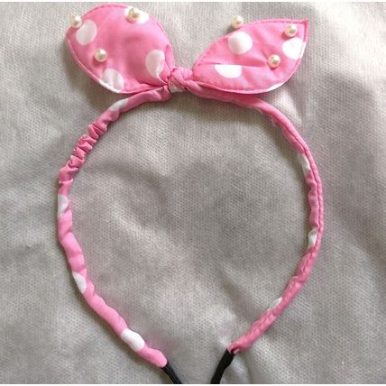 Hairband hoop head polka dot Hair Band bow hear small to medium baby pink pearl