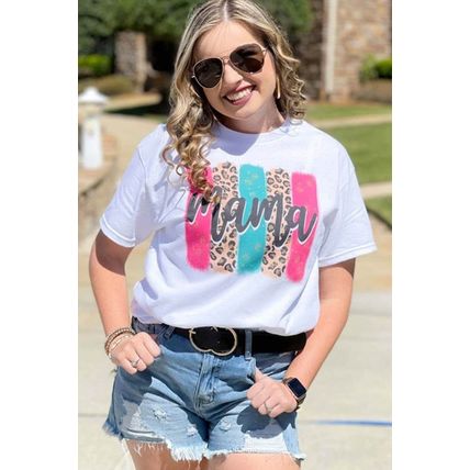 White mama Leopard Brush Stroke Graphic Print T Shirt