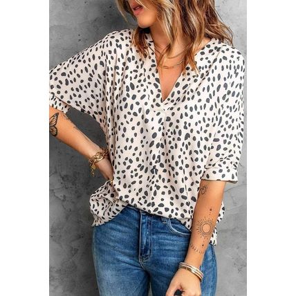 Brown Chloe Animal Print V-neck Rolled Sleeve Tunic Top