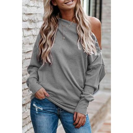Gray Ribbed Zip Knit Top