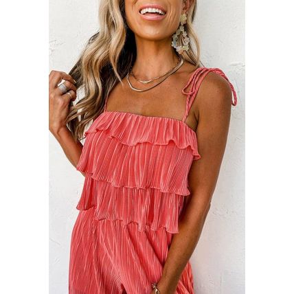 Pale Chestnut Ruffle Tiered Cami Pleated Wide Leg Pants Set