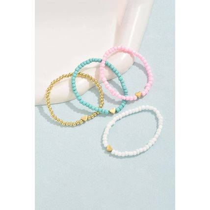 Pink Heart Beaded Multi Layered Bracelet Set