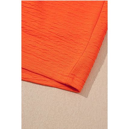 Orange Textured V Neck T Shirt and Shorts Set