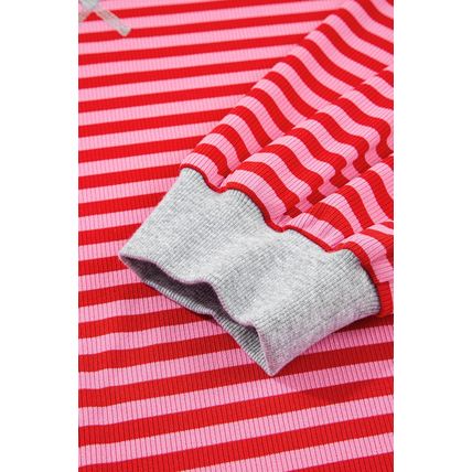 Red Stripe Drop Shoulder Baggy Pullover and Shorts Casual Set