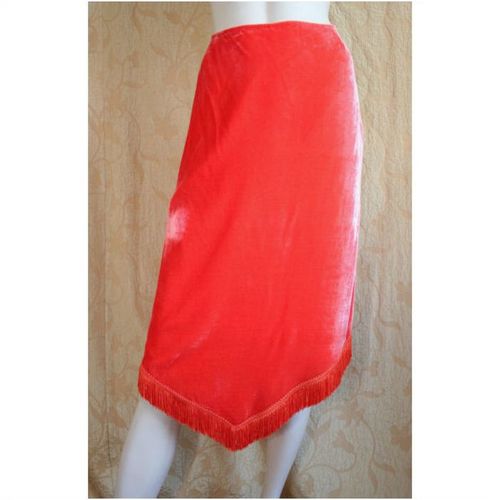 Karen Millen Orange Fringed Velvet Skirt Size 12 New With Tag Designer