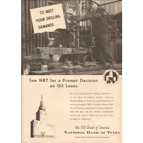national bank of tulsa 1950 meet drilling demands oil loans vintage ad