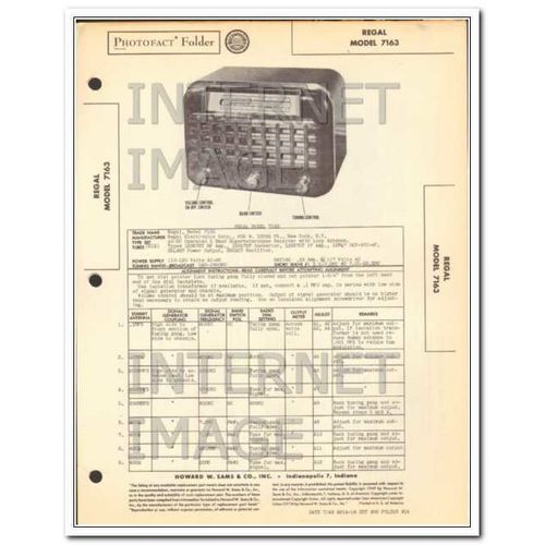 REGAL model 7163 6 tube AM radio receiver Sams Photofact manual