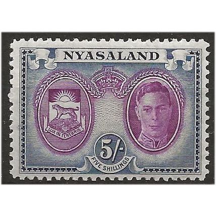 Nyasaland 1945 SG155 5/- Purple & Blue Mounted Mint . .. .