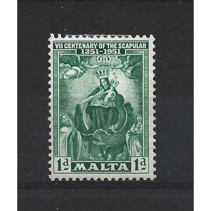 Malta.SG258 1d Our Lady of Mount Carmel (Green).Mounted Mint.Apr25