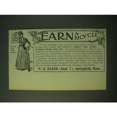 1900 W.G. Baker Ad - Baker's Teas - Woman Cyclist