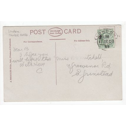 1908 London Hooded Circle Postmark on Postcard