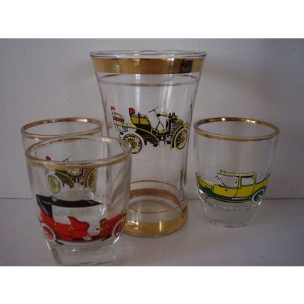 Vintage 4 Classic Motor Cars Enamelled Shot Glasses Rolls Royce Wolseley Austin