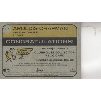 AROLDIS CHAPMAN CLUBHOUSE COLLECTION JERSEY 2022 AUTOGRAPHED NEW YORK YANKEES P