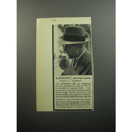 1957 Keens Monarch XX Hat Ad - Keens British Hats felted in England
