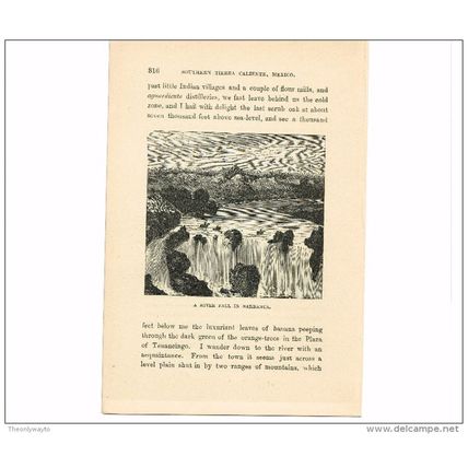 A RIVER FALL IN BARRANCA, MEXICO, Book Illustration, c1883