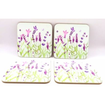 Lavender Flower Coasters Lamianted Cork Set of 4 Gift Home Decor Drink